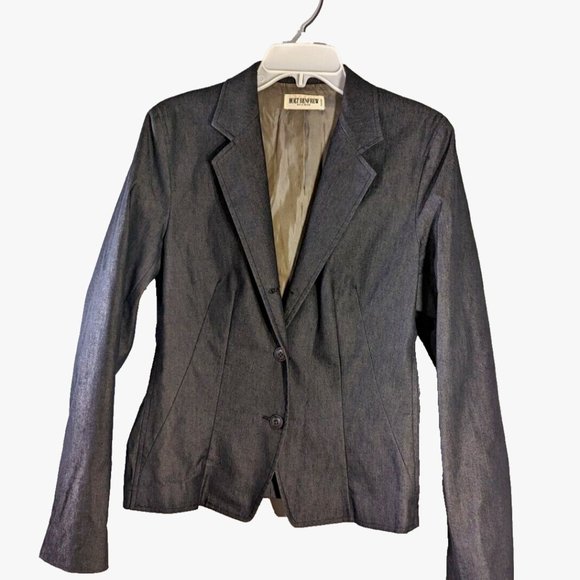 HOLT RENFREW Woman’s Denim Blazer Dress 3-Button Jeans Jacket Dark Gray M - Picture 1 of 7